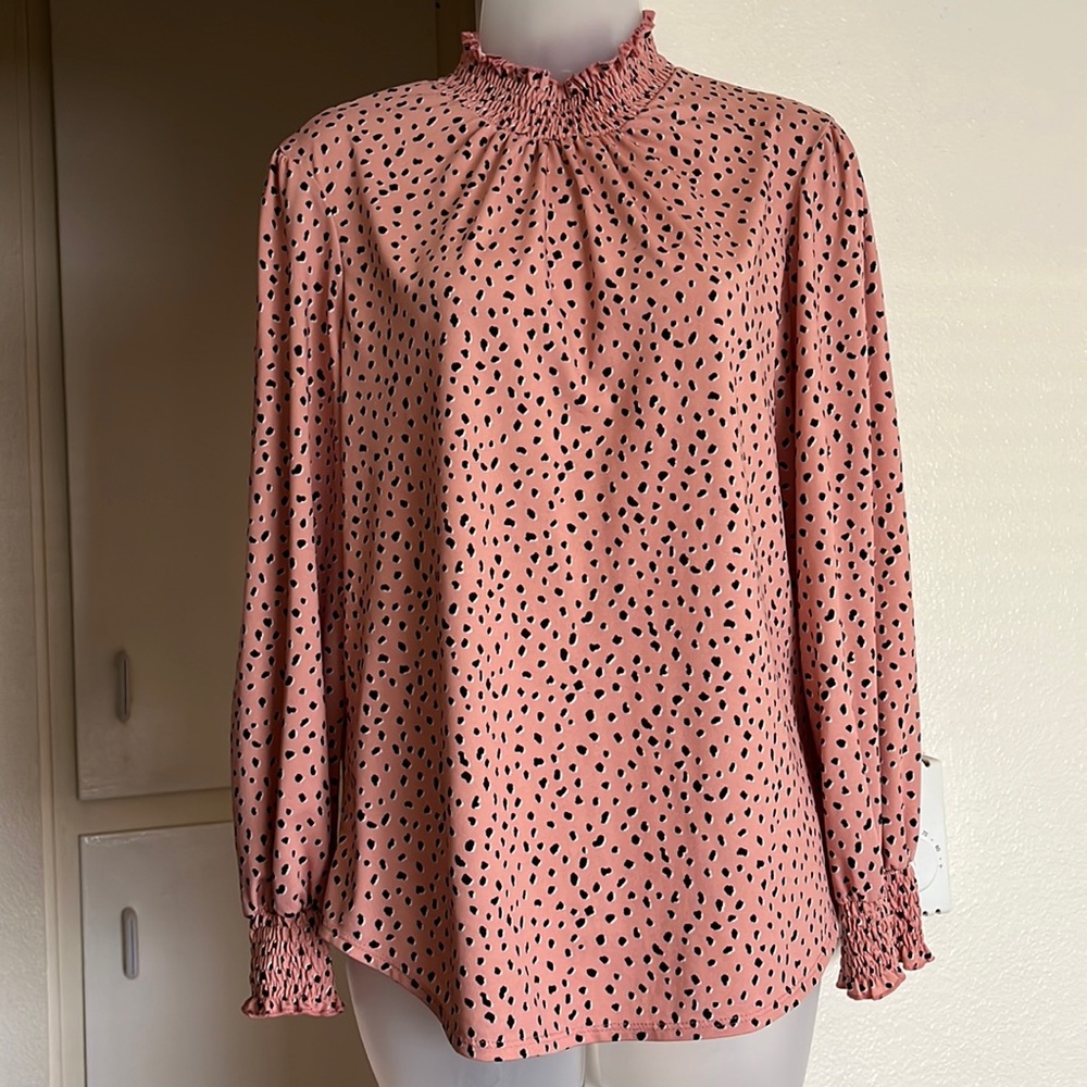 Smocked Neck & Wrist Long Sleeve Blouse